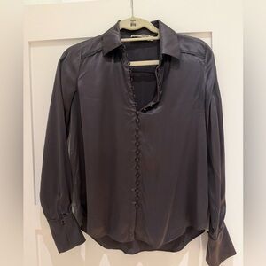 Go Silk Charcoal Button-Front Blouse